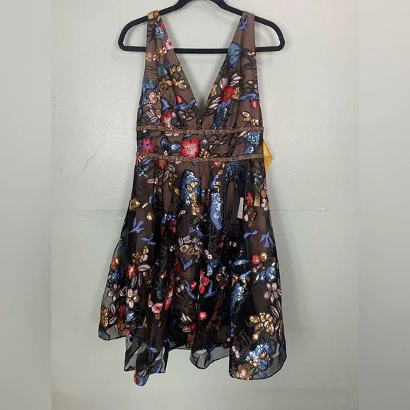 Bronx & Banco Paradise Sequin Lace Flared Dress Embellished Floral Sz L‎ 8 - Picture 2 of 9